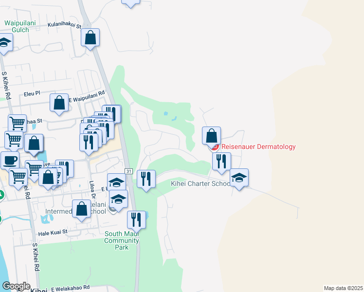 map of restaurants, bars, coffee shops, grocery stores, and more near 102 Umeke Street in Kihei