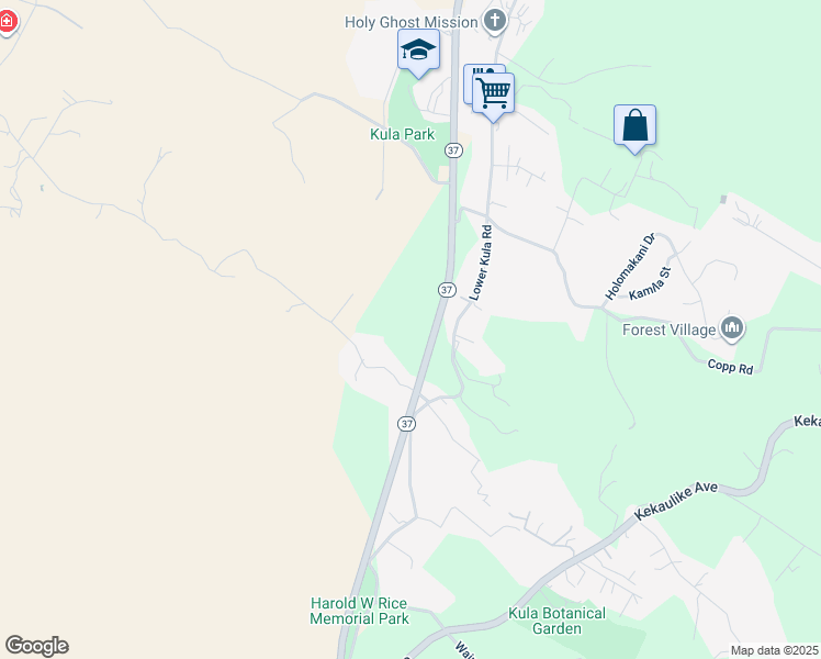 map of restaurants, bars, coffee shops, grocery stores, and more near 5430 Kula Highway in Kula