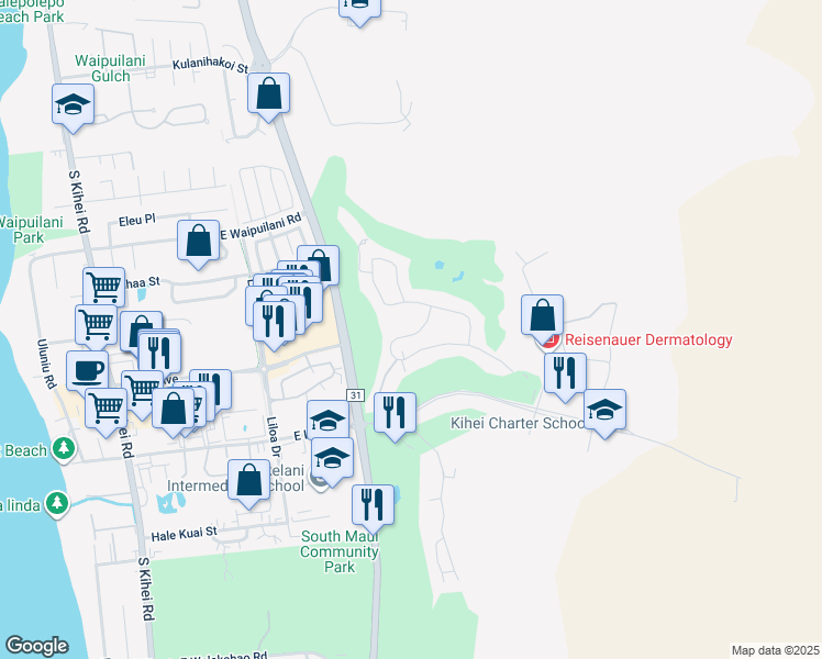 map of restaurants, bars, coffee shops, grocery stores, and more near 1673 Umeke Circle in Kihei