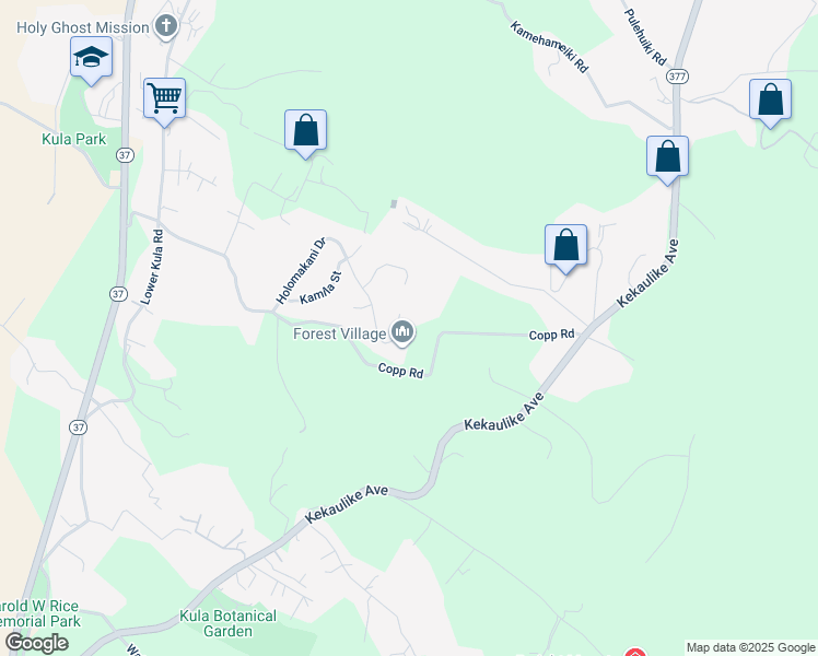 map of restaurants, bars, coffee shops, grocery stores, and more near 198 Holomakani Place in Kula