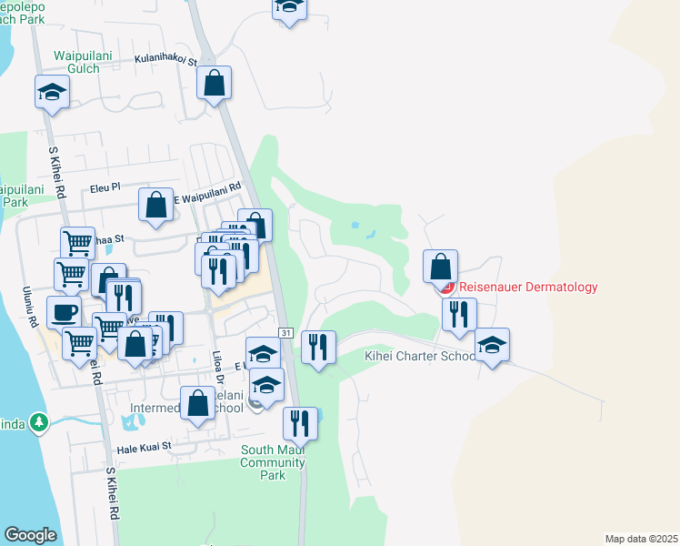 map of restaurants, bars, coffee shops, grocery stores, and more near 1522 Hihimanu Street in Kihei