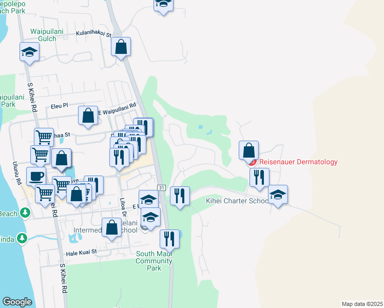 map of restaurants, bars, coffee shops, grocery stores, and more near 435 Hihimanu Street in Kihei