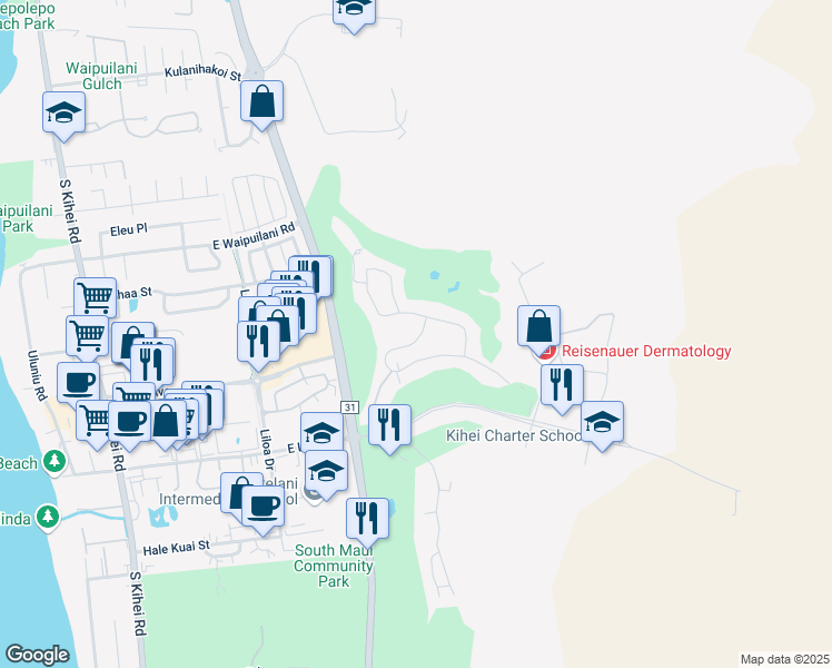 map of restaurants, bars, coffee shops, grocery stores, and more near 2635 Umeke Circle in Kihei
