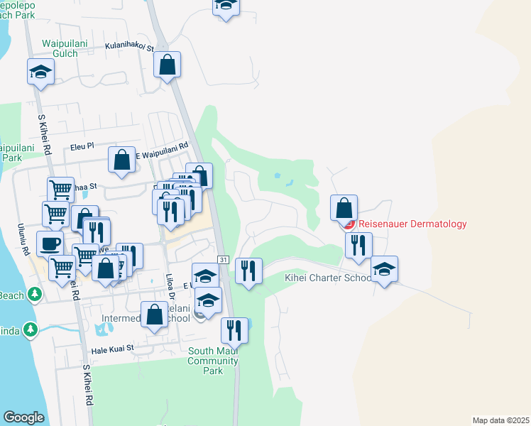 map of restaurants, bars, coffee shops, grocery stores, and more near 1489 Umeke Circle in Kihei