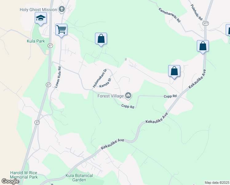 map of restaurants, bars, coffee shops, grocery stores, and more near 23 Kaweo Place in Kula