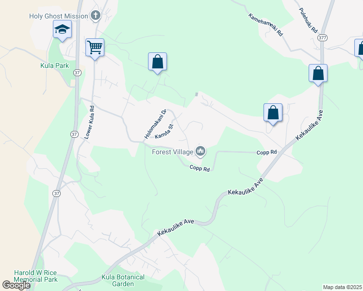 map of restaurants, bars, coffee shops, grocery stores, and more near 17 Kaweo Place in Kula