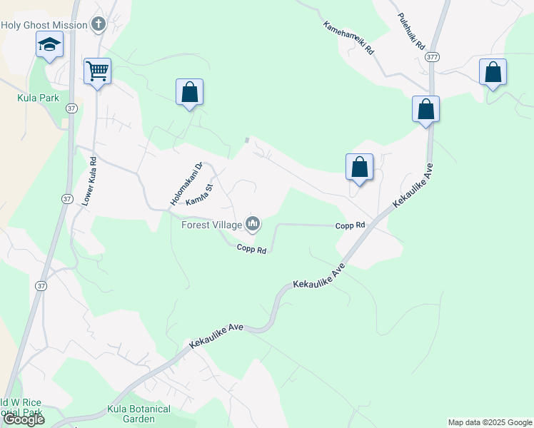 map of restaurants, bars, coffee shops, grocery stores, and more near 1001 Copp Road in Kula