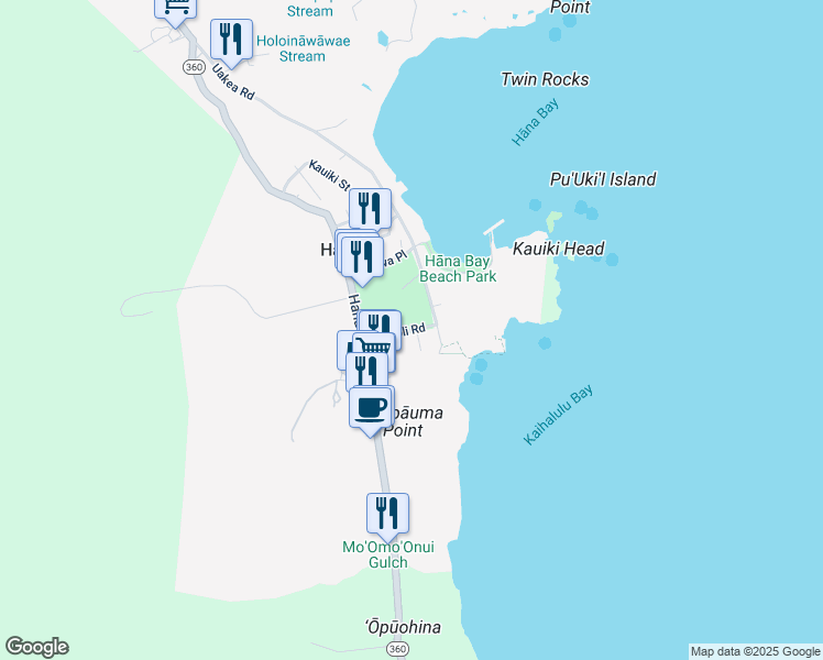 map of restaurants, bars, coffee shops, grocery stores, and more near 70 Hauoli Road in Hana