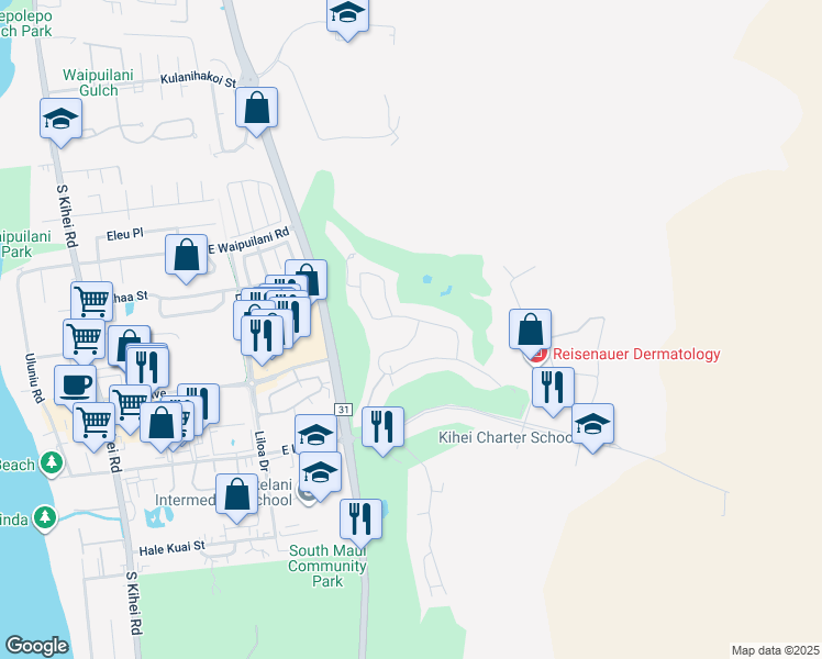 map of restaurants, bars, coffee shops, grocery stores, and more near 2903 Hihimanu Street in Kihei
