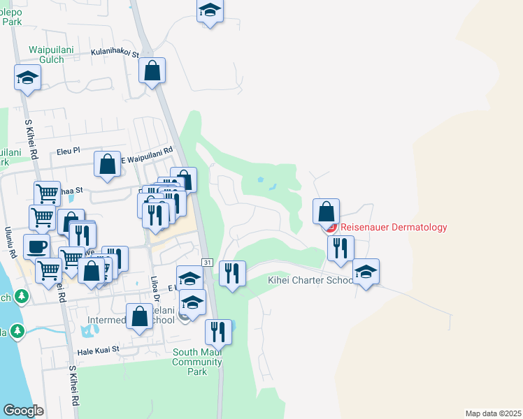 map of restaurants, bars, coffee shops, grocery stores, and more near 723 Umeke Street in Kihei