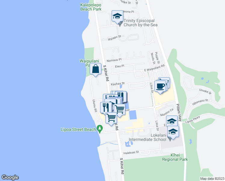 map of restaurants, bars, coffee shops, grocery stores, and more near 30 Laumaewa Loop in Kihei