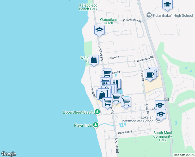 map of restaurants, bars, coffee shops, grocery stores, and more near 1144 South Kihei Road in Kihei