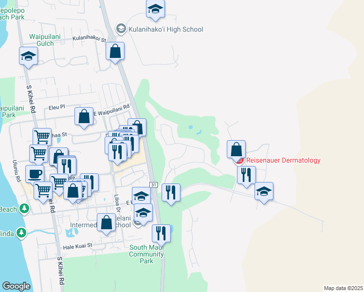 map of restaurants, bars, coffee shops, grocery stores, and more near 1137 Umeke Circle in Kihei