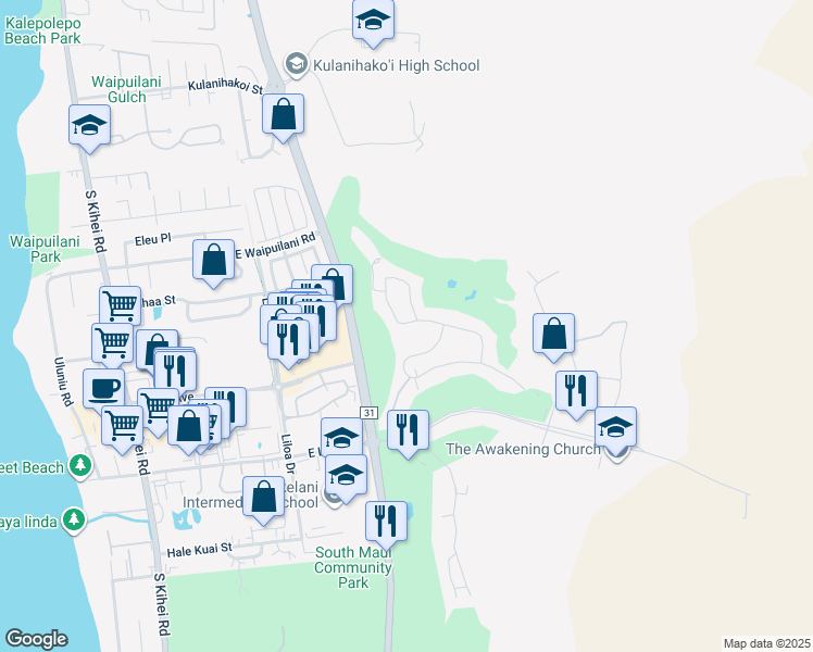 map of restaurants, bars, coffee shops, grocery stores, and more near 1251 Umeke Circle in Kihei