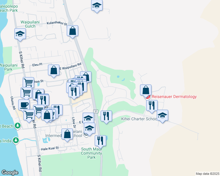 map of restaurants, bars, coffee shops, grocery stores, and more near 2563 Umeke Street in Kihei