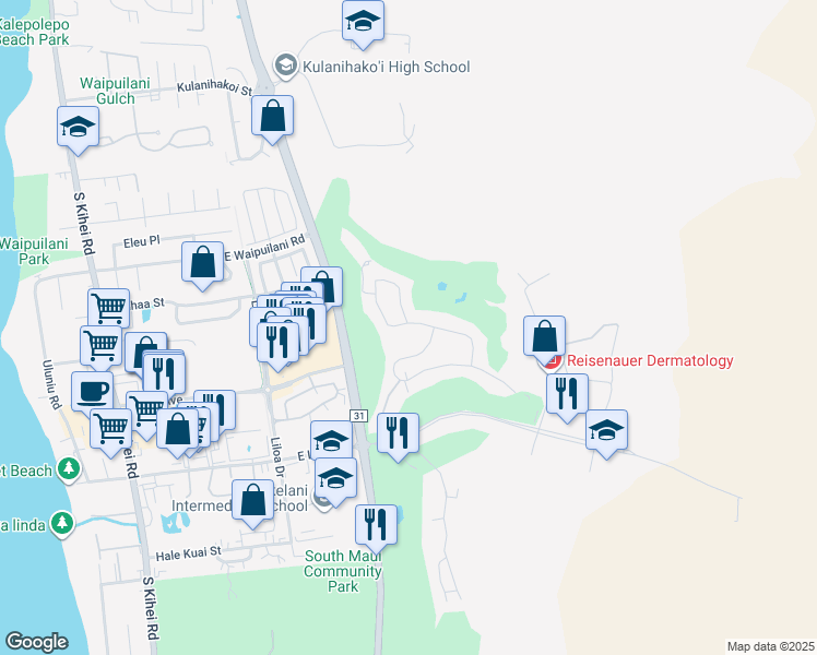 map of restaurants, bars, coffee shops, grocery stores, and more near 1199 Umeke Circle in Kihei