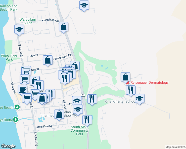 map of restaurants, bars, coffee shops, grocery stores, and more near 2635 Umeke Circle in Kihei