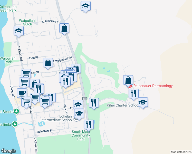 map of restaurants, bars, coffee shops, grocery stores, and more near 2310 Umeke Street in Kihei