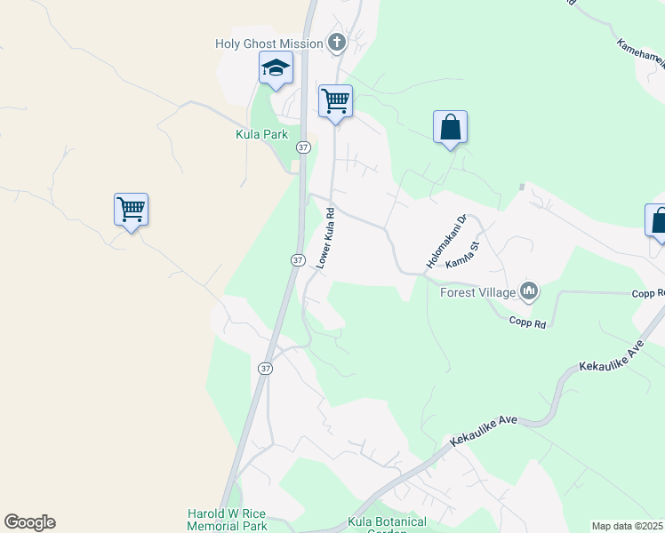 map of restaurants, bars, coffee shops, grocery stores, and more near 5011 Lower Kula Road in Kula