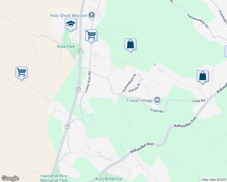 map of restaurants, bars, coffee shops, grocery stores, and more near 441 Copp Road in Kula