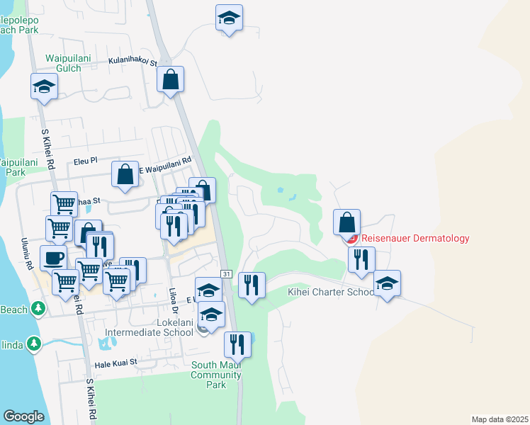 map of restaurants, bars, coffee shops, grocery stores, and more near 1048 Umeke Street in Kihei