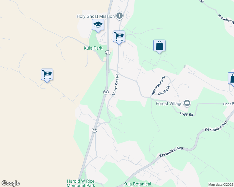 map of restaurants, bars, coffee shops, grocery stores, and more near 5011 Lower Kula Road in Kula