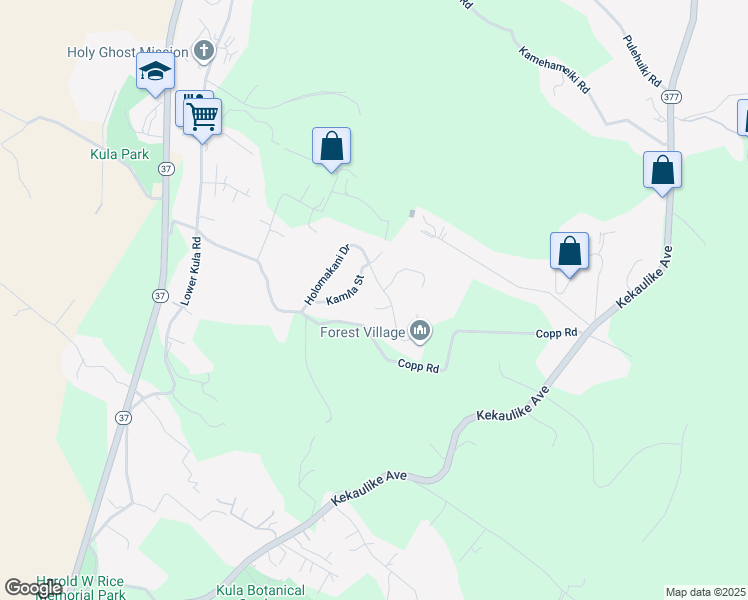 map of restaurants, bars, coffee shops, grocery stores, and more near 12 Kaweo Place in Kula