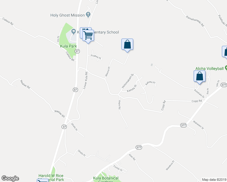 map of restaurants, bars, coffee shops, grocery stores, and more near 395 Copp Road in Kula