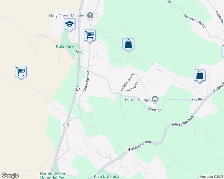 map of restaurants, bars, coffee shops, grocery stores, and more near 441 Copp Road in Kula