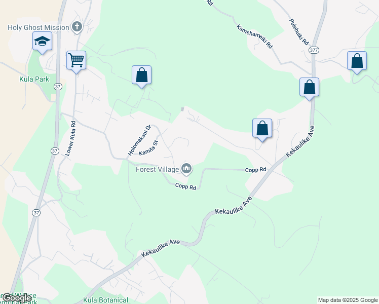 map of restaurants, bars, coffee shops, grocery stores, and more near 77 Kahoea Place in Kula
