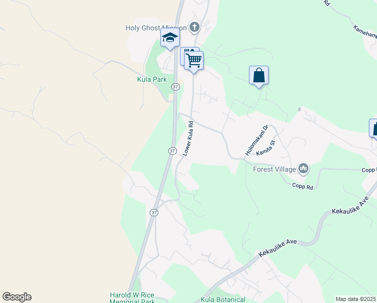 map of restaurants, bars, coffee shops, grocery stores, and more near 5005 Lower Kula Road in Kula