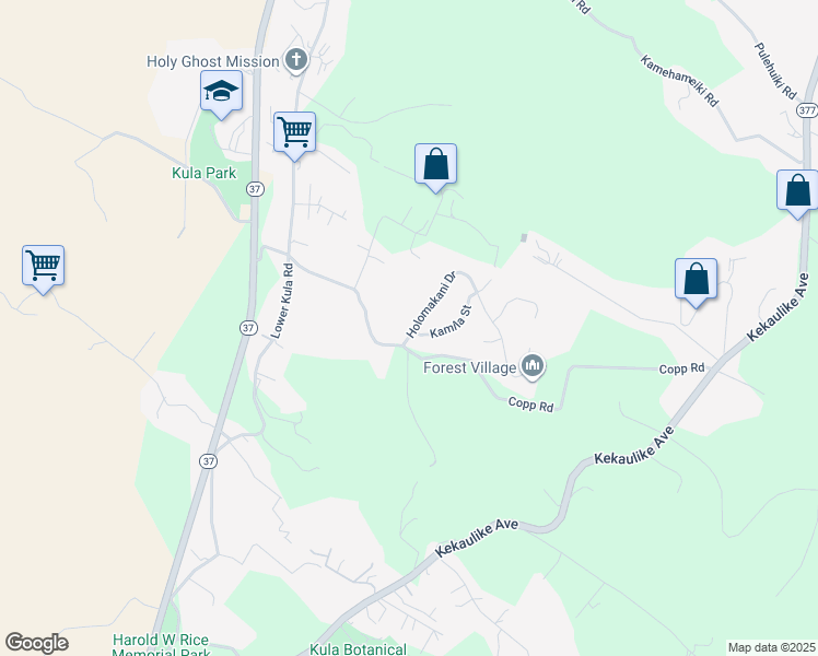 map of restaurants, bars, coffee shops, grocery stores, and more near 17 Holomakani Drive in Kula