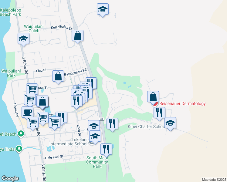 map of restaurants, bars, coffee shops, grocery stores, and more near 2864 Umeke Circle in Kihei