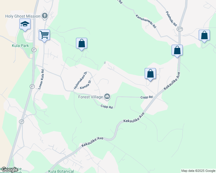 map of restaurants, bars, coffee shops, grocery stores, and more near 77 Kahoea Place in Kula