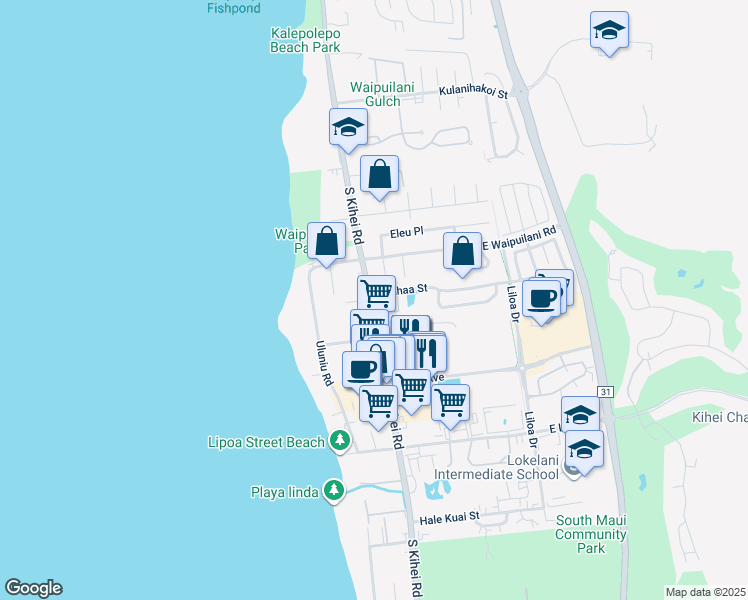 map of restaurants, bars, coffee shops, grocery stores, and more near 10 Laumaewa Loop in Kihei