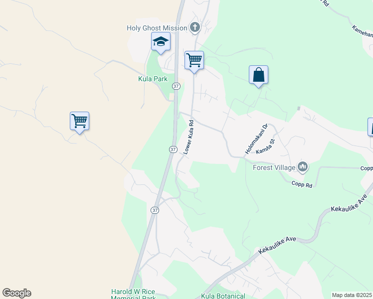 map of restaurants, bars, coffee shops, grocery stores, and more near 5005 Lower Kula Road in Kula