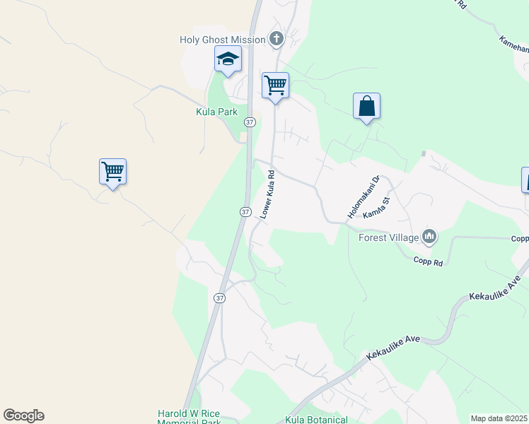 map of restaurants, bars, coffee shops, grocery stores, and more near 5005 Lower Kula Road in Kula