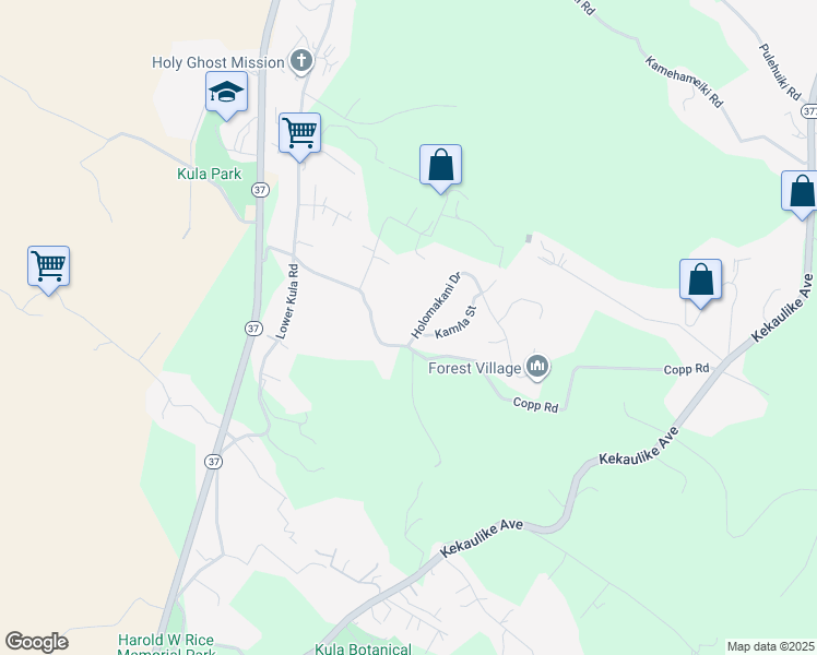 map of restaurants, bars, coffee shops, grocery stores, and more near 17 Holomakani Drive in Kula