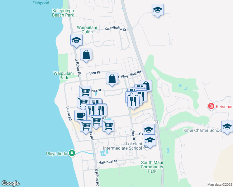 map of restaurants, bars, coffee shops, grocery stores, and more near 81 Laumakani Loop in Kihei