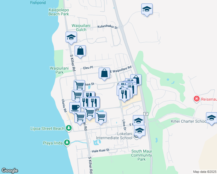 map of restaurants, bars, coffee shops, grocery stores, and more near 81 Laumakani Loop in Kihei