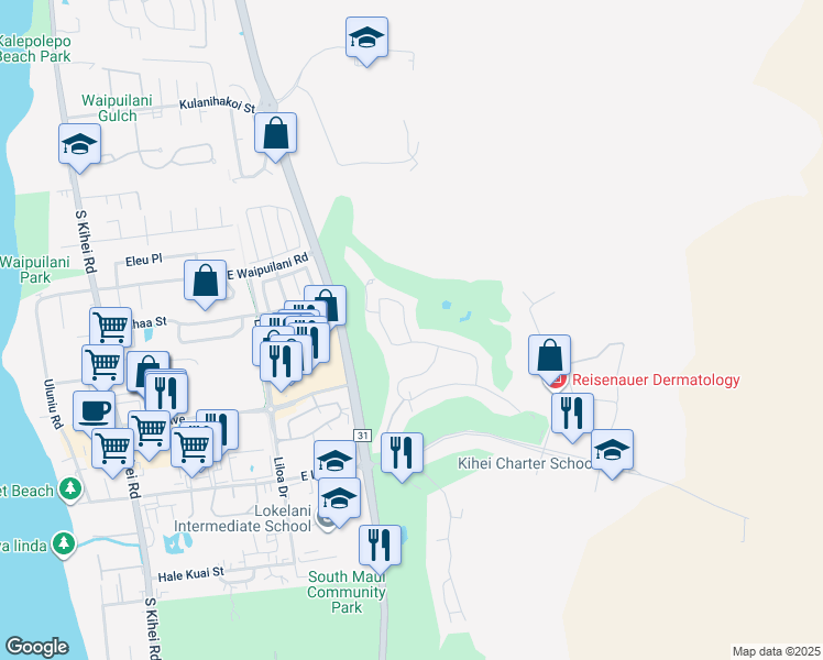 map of restaurants, bars, coffee shops, grocery stores, and more near 1164 Umeke Street in Kihei