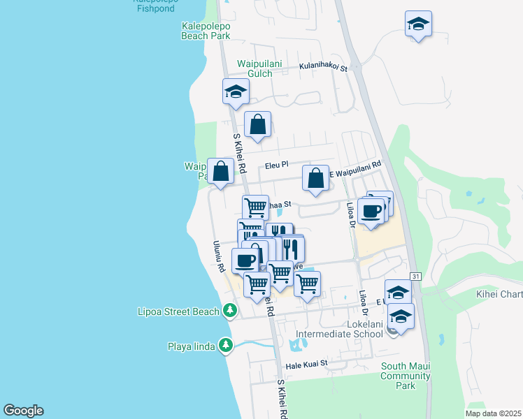 map of restaurants, bars, coffee shops, grocery stores, and more near 7 Laumaewa Loop in Kihei