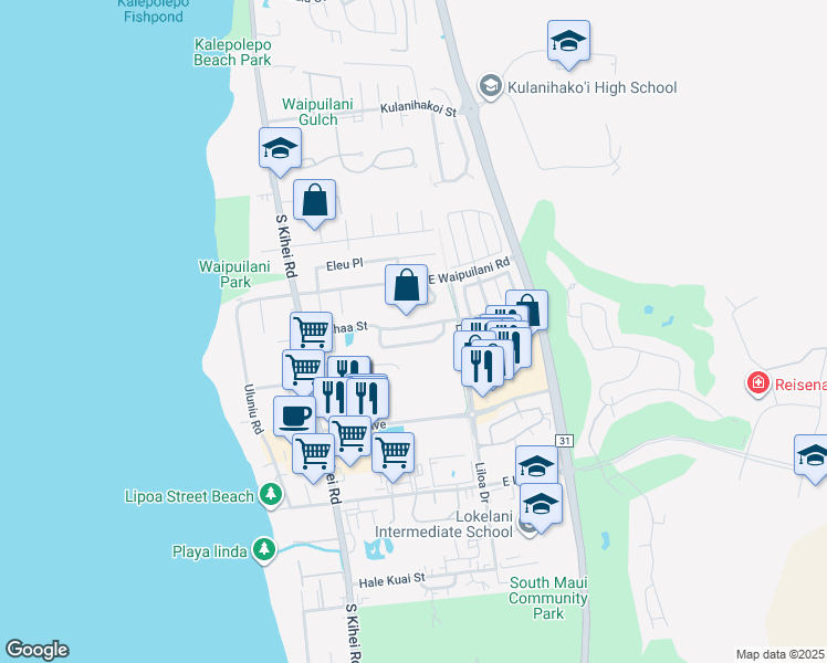map of restaurants, bars, coffee shops, grocery stores, and more near 146 Kauhaa Street in Kihei