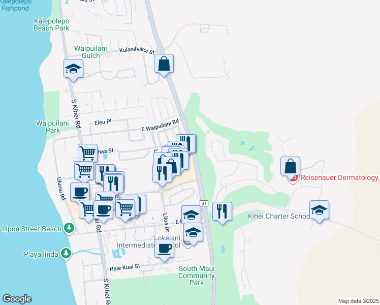 map of restaurants, bars, coffee shops, grocery stores, and more near 126 Luakaha Circle in Kihei