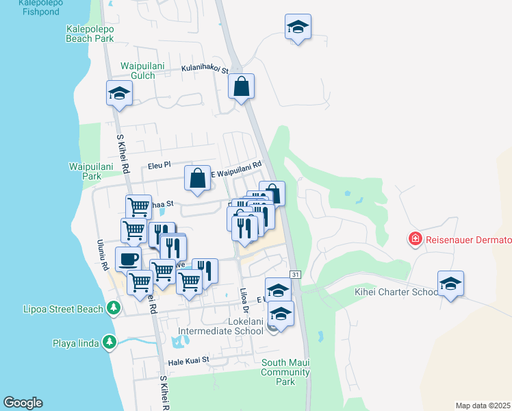 map of restaurants, bars, coffee shops, grocery stores, and more near 81 Luakaha Circle in Kihei
