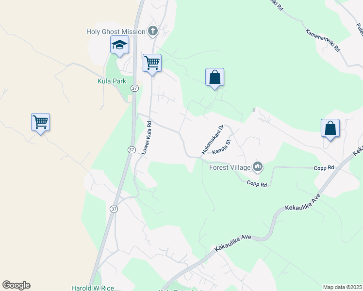 map of restaurants, bars, coffee shops, grocery stores, and more near 408 Copp Road in Kula