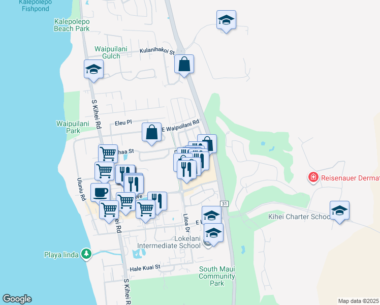 map of restaurants, bars, coffee shops, grocery stores, and more near 78 Luakaha Circle in Kihei