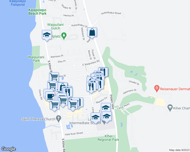 map of restaurants, bars, coffee shops, grocery stores, and more near 78 Luakaha Circle in Kihei