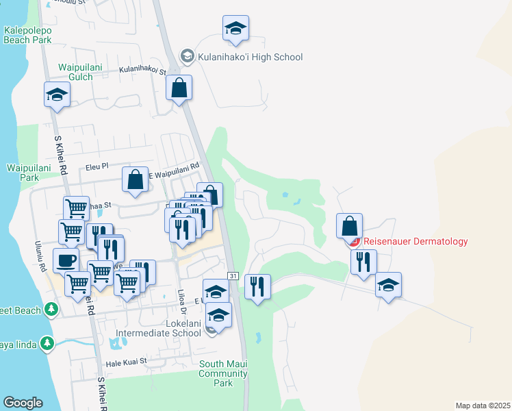map of restaurants, bars, coffee shops, grocery stores, and more near 2760 Umeke Circle in Kihei