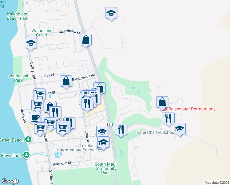 map of restaurants, bars, coffee shops, grocery stores, and more near 2864 Umeke Circle in Kihei